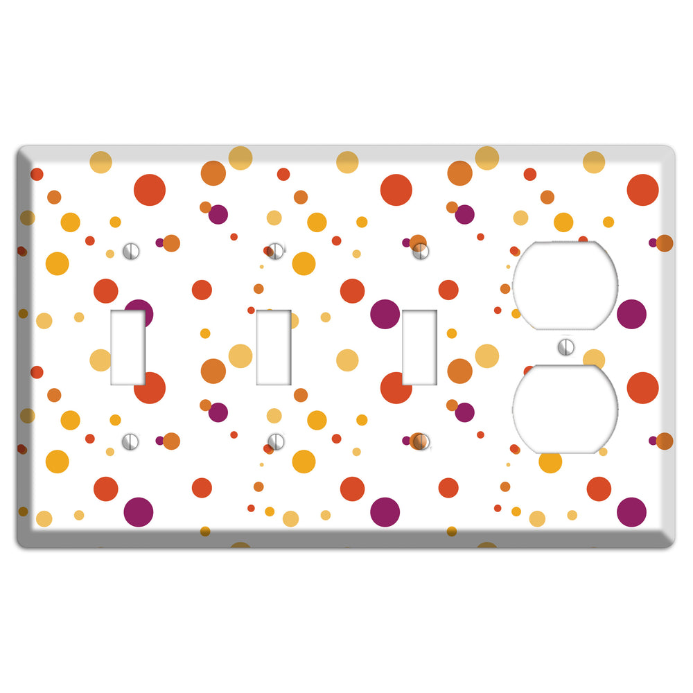 White with Multi Red and Umber Small Dots 3 Toggle / Duplex Wallplate