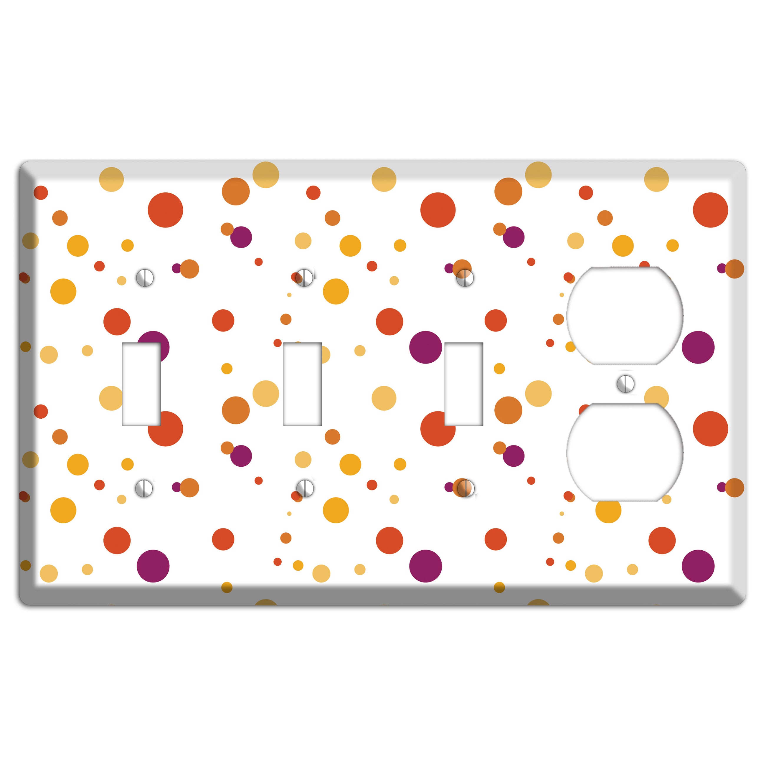White with Multi Red and Umber Small Dots 3 Toggle / Duplex Wallplate