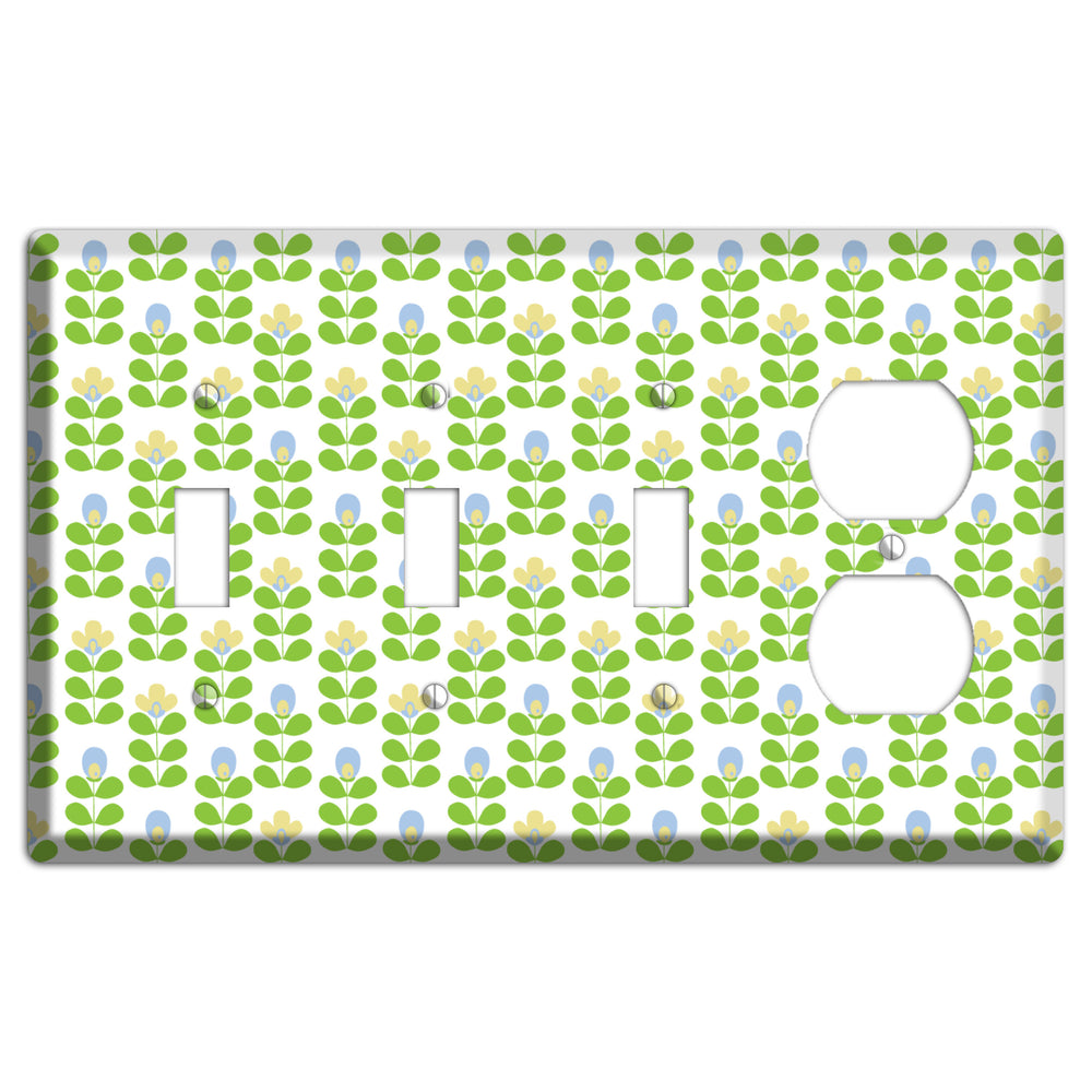 Periwinkle and Beige Deco Floral Half Drop 3 Toggle / Duplex Wallplate