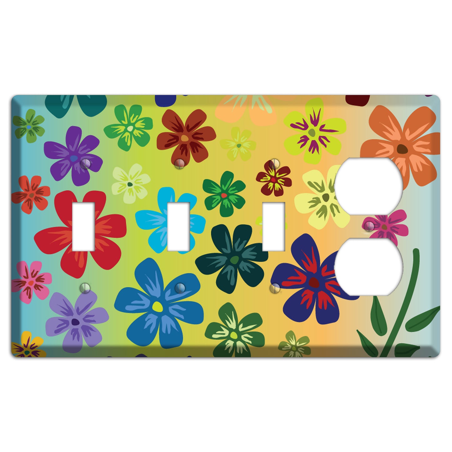 Blue to yellow Flowers 3 Toggle / Duplex Wallplate