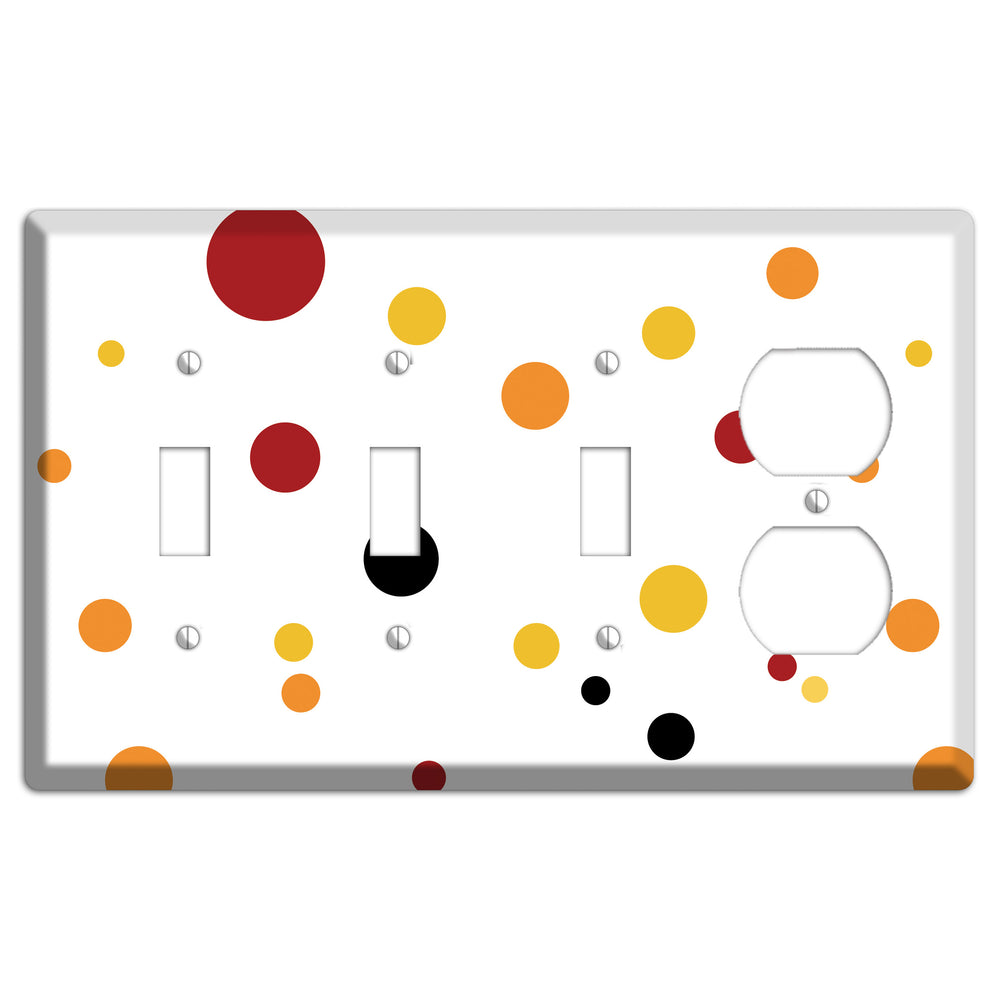 White with Red and Multi Umber Medium Dots 3 Toggle / Duplex Wallplate
