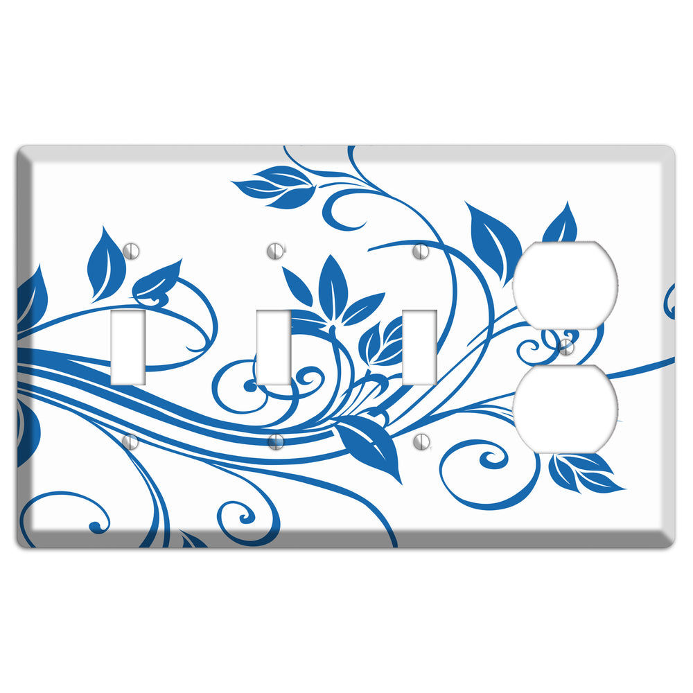 Black and White Sprig 3 Toggle / Duplex Wallplate