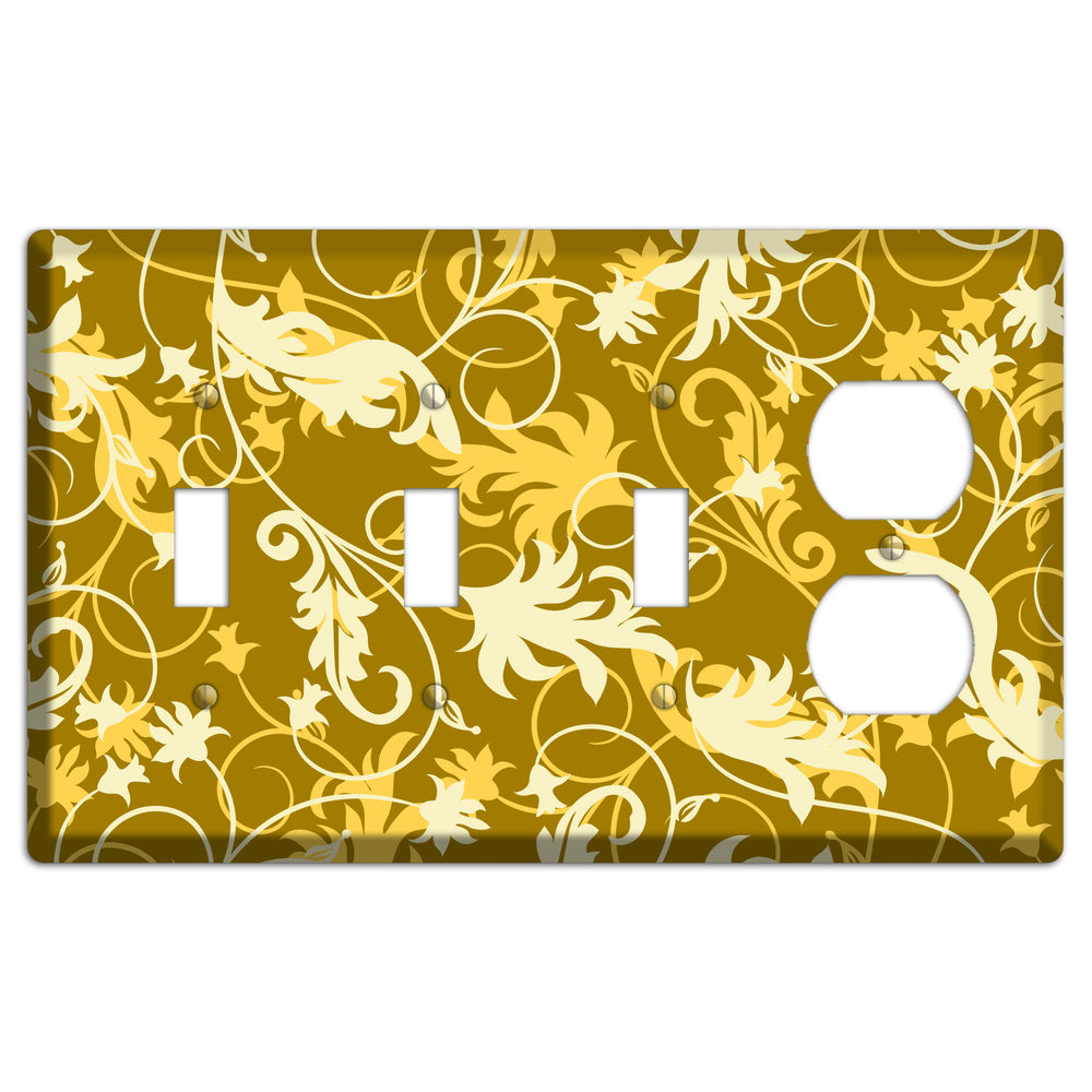 Brown and Tan Victorian Sprig 3 Toggle / Duplex Wallplate