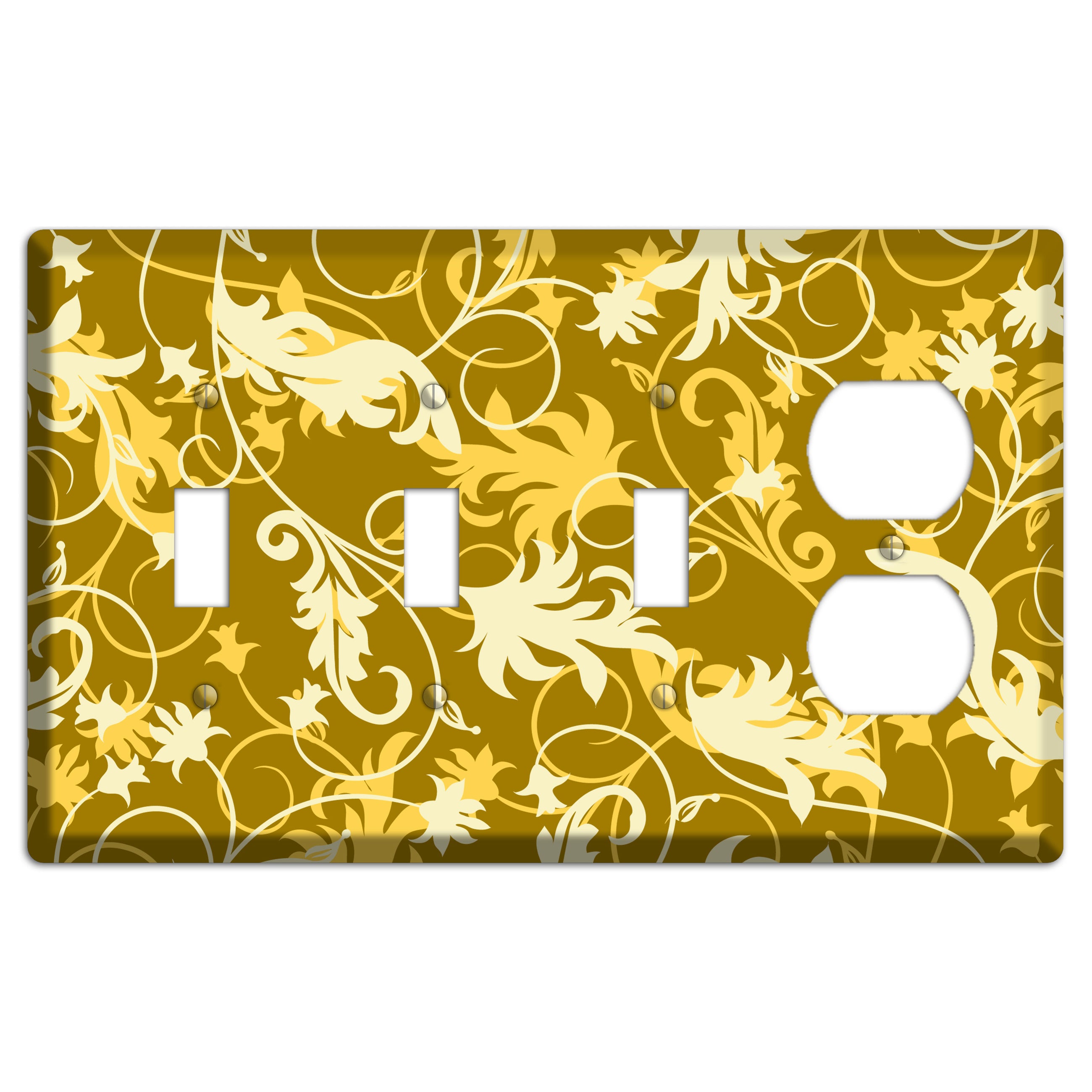 Brown and Tan Victorian Sprig 3 Toggle / Duplex Wallplate