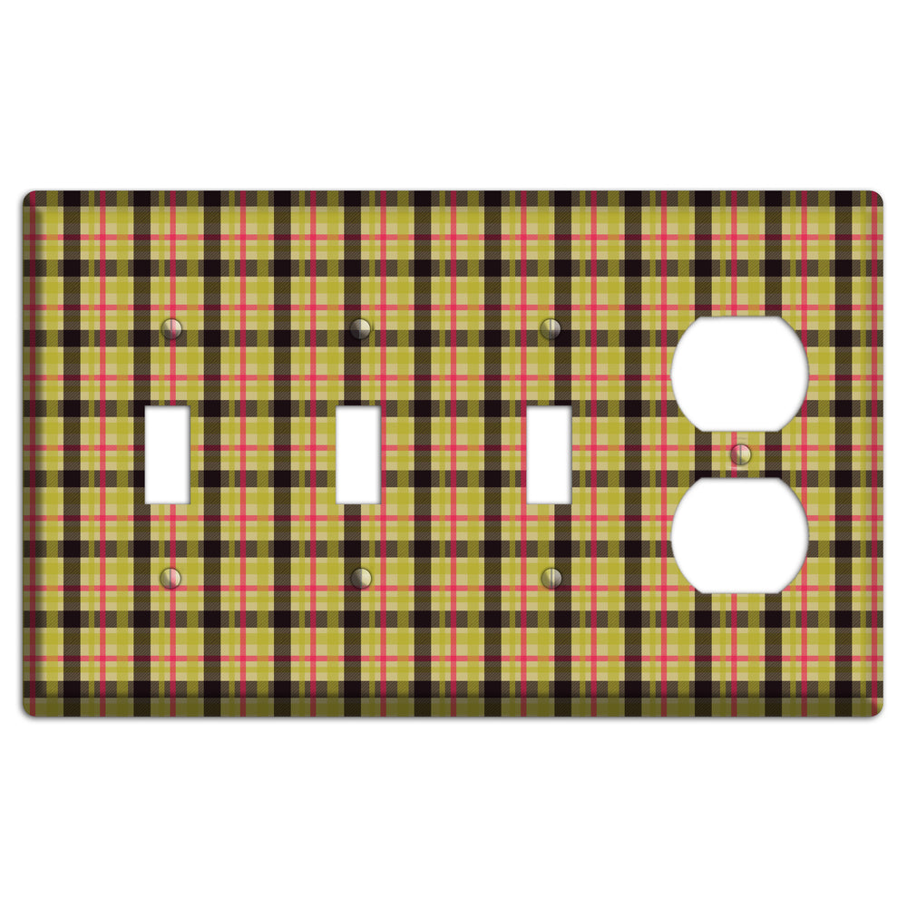 Yellow Black Red Plaid 3 Toggle / Duplex Wallplate
