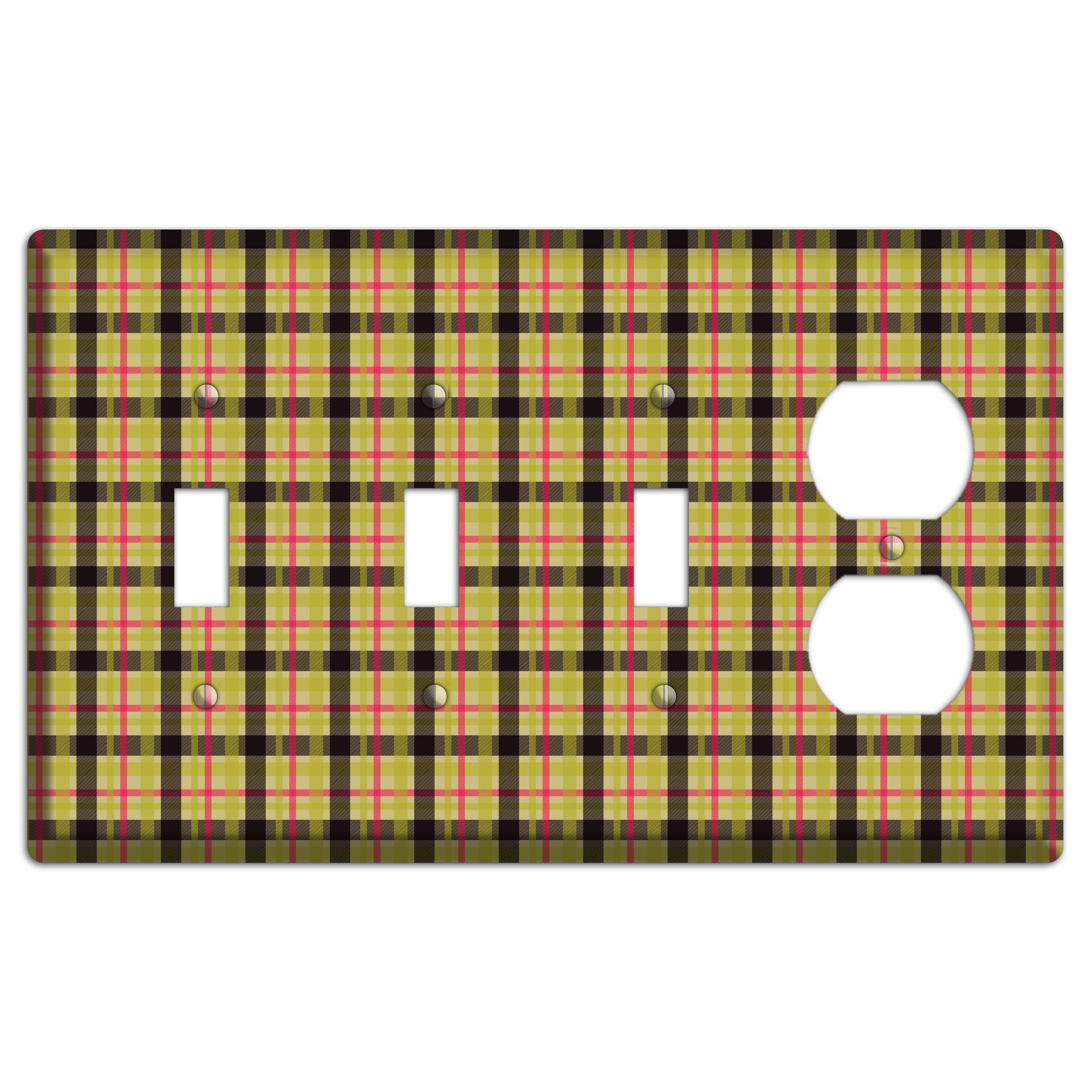 Yellow Black Red Plaid 3 Toggle / Duplex Wallplate