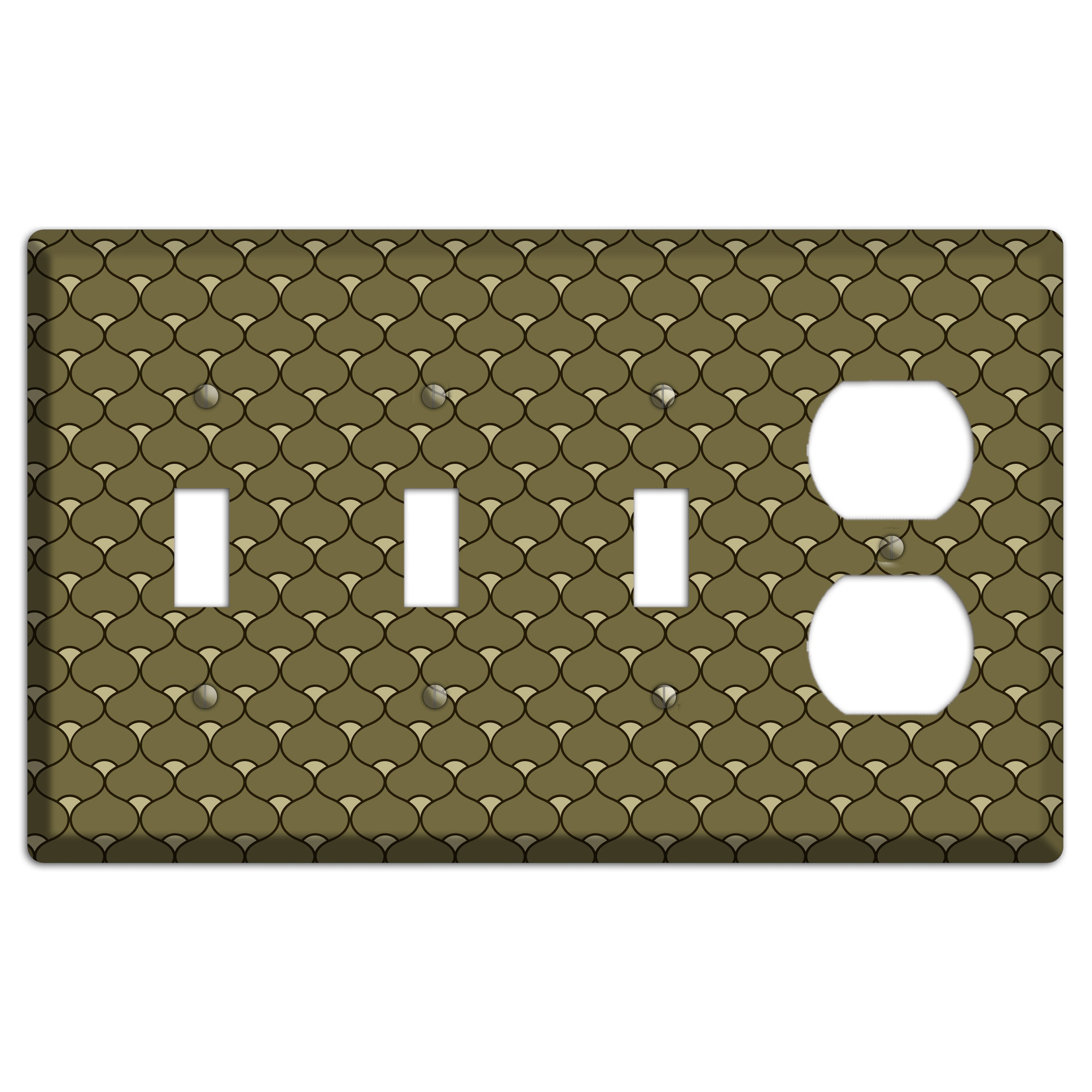 Brown Deco Scallop 3 Toggle / Duplex Wallplate