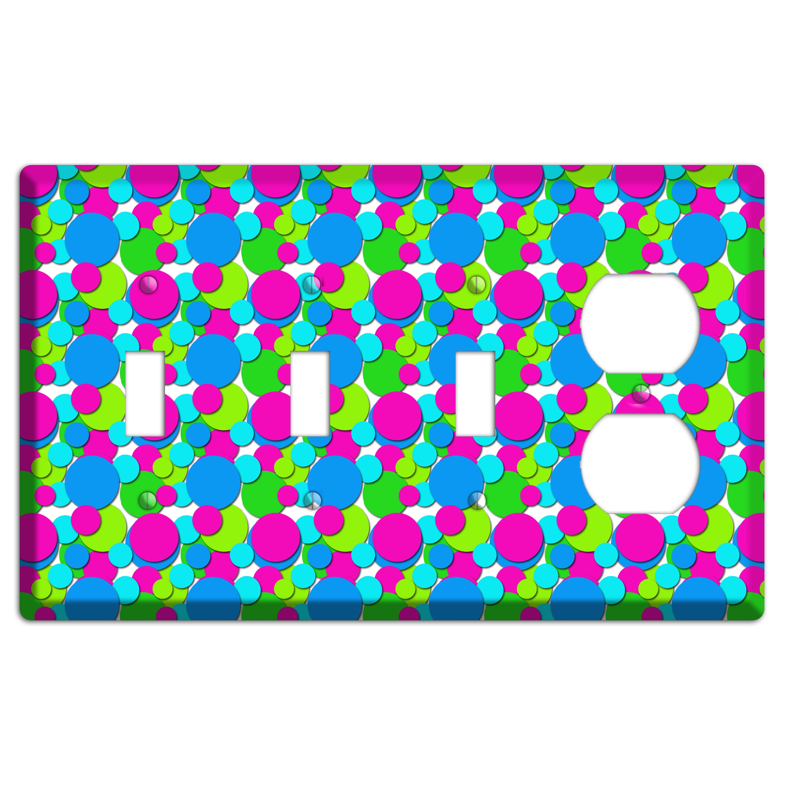 Fuschia Lime Blue Bubble Dots 3 Toggle / Duplex Wallplate