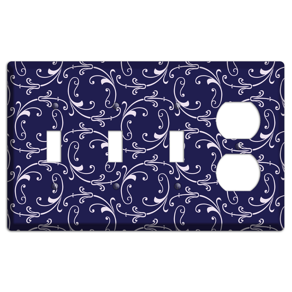 Navy Victorian Sprig 3 Toggle / Duplex Wallplate