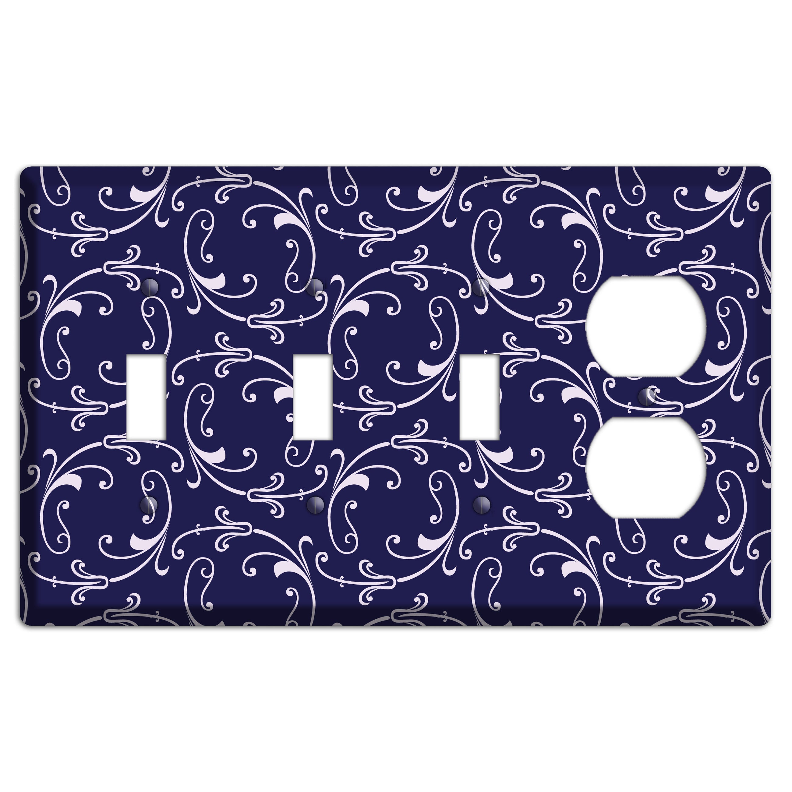 Navy Victorian Sprig 3 Toggle / Duplex Wallplate