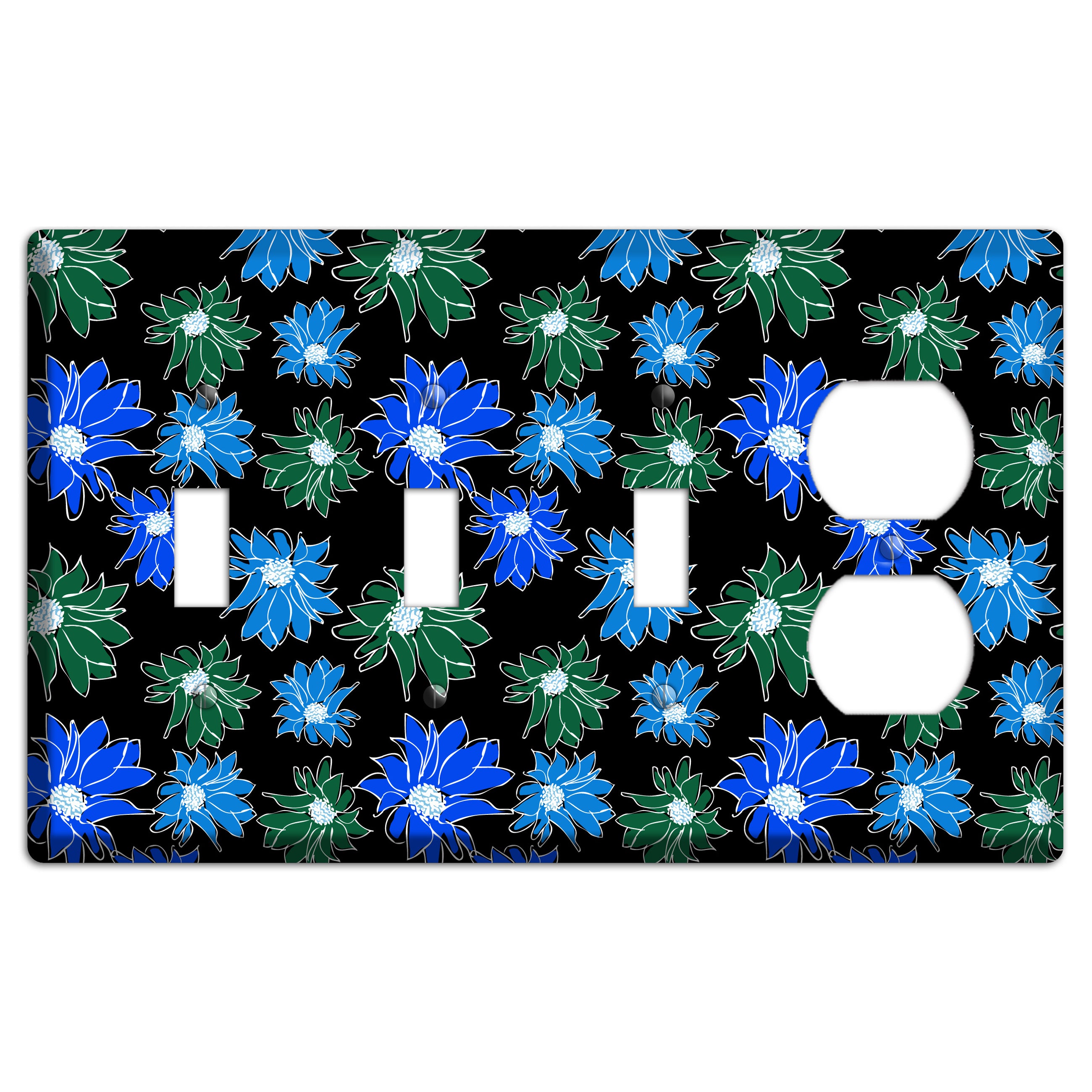 Blue and Green Flowers 3 Toggle / Duplex Wallplate