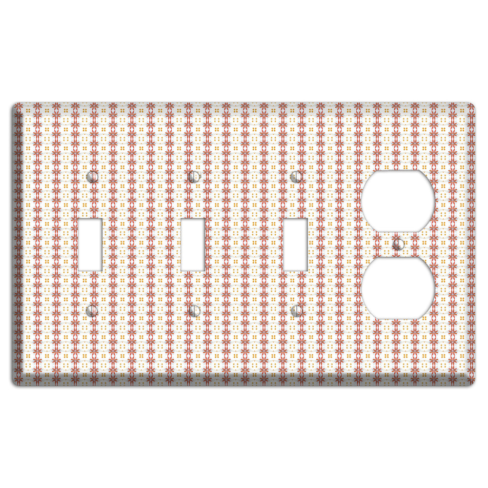 White with Red Smocking 3 Toggle / Duplex Wallplate