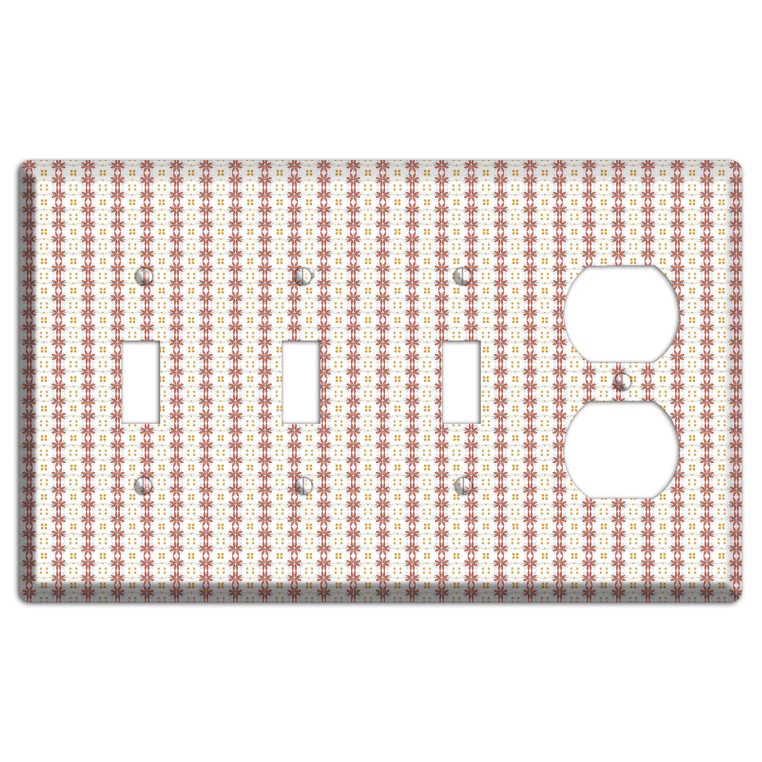 White with Red Smocking 3 Toggle / Duplex Wallplate