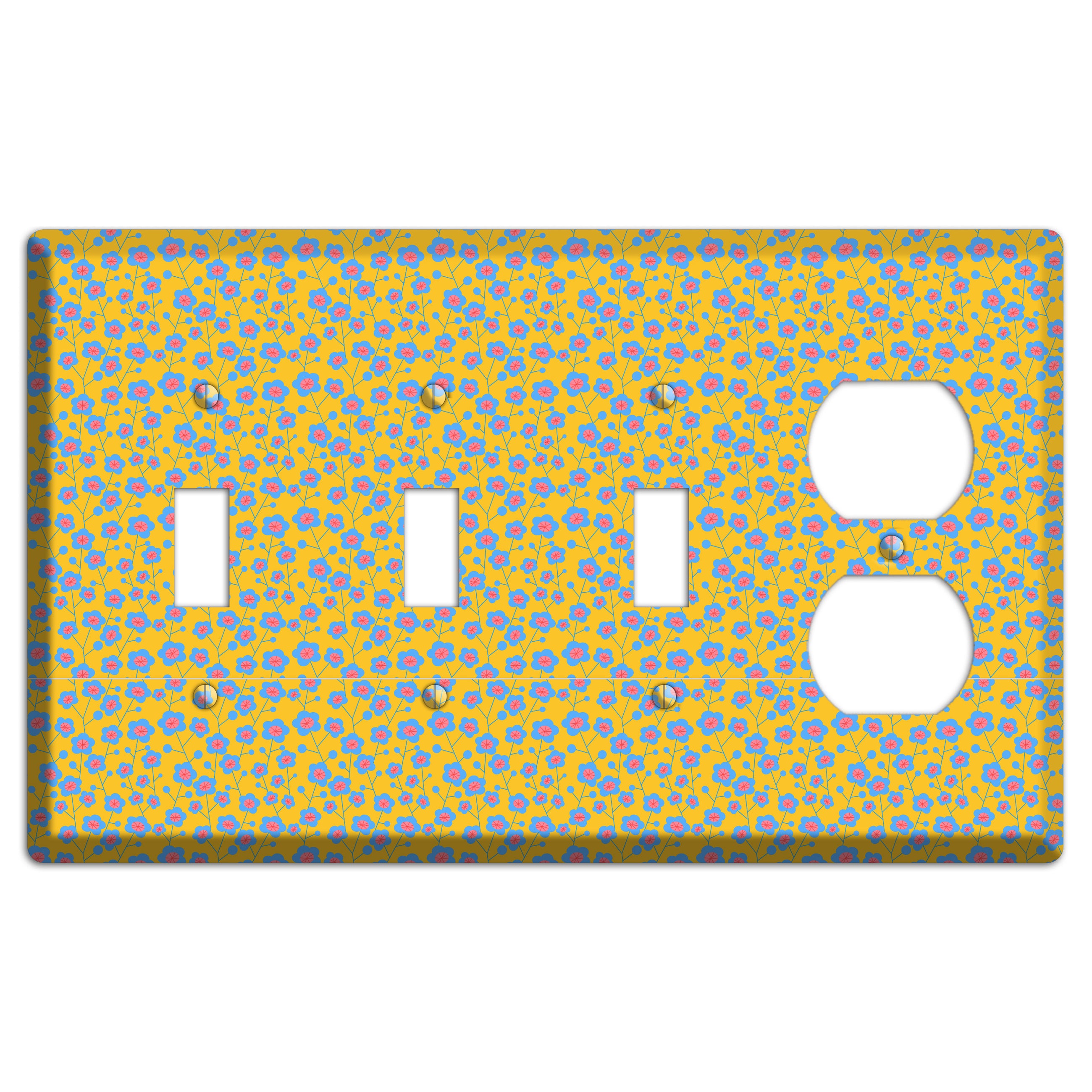 Yellow Blue Pink Calico 3 Toggle / Duplex Wallplate