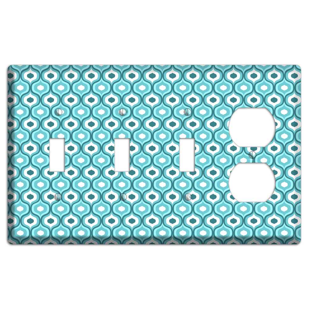 Multi Turquoise Double Scallop 3 Toggle / Duplex Wallplate