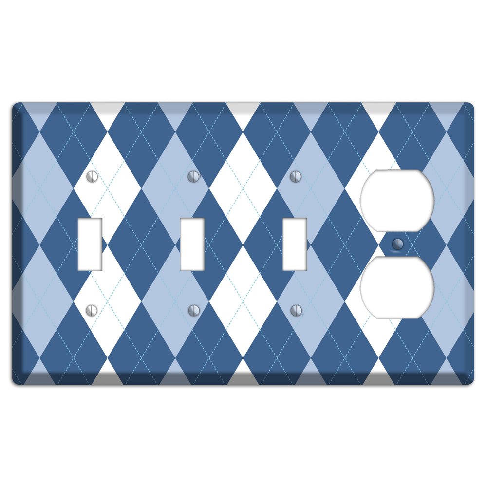 Blue Argyle 3 Toggle / Duplex Wallplate