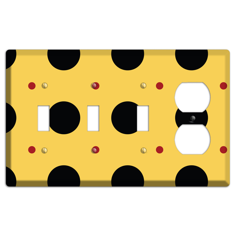 Yellow with Black and Red Multi Tiled Medium Dots 3 Toggle / Duplex Wallplate