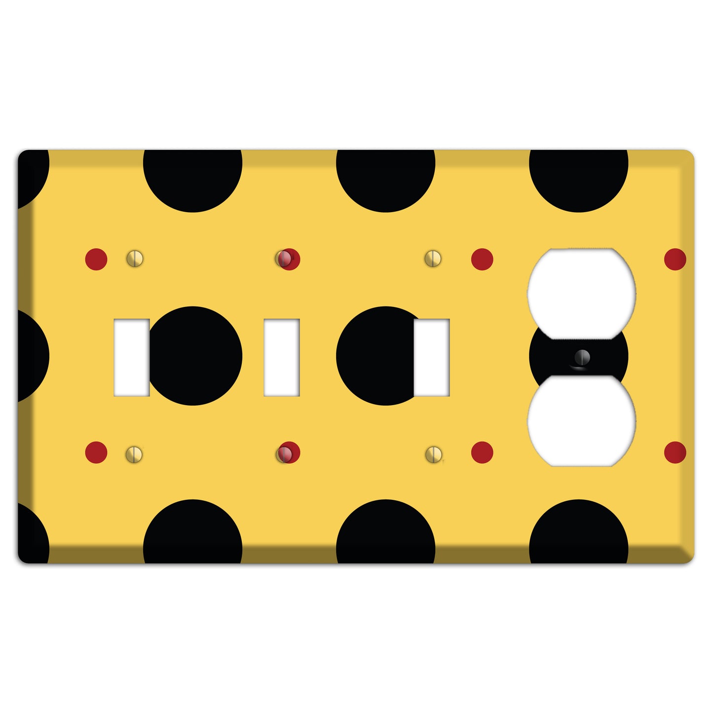Yellow with Black and Red Multi Tiled Medium Dots 3 Toggle / Duplex Wallplate