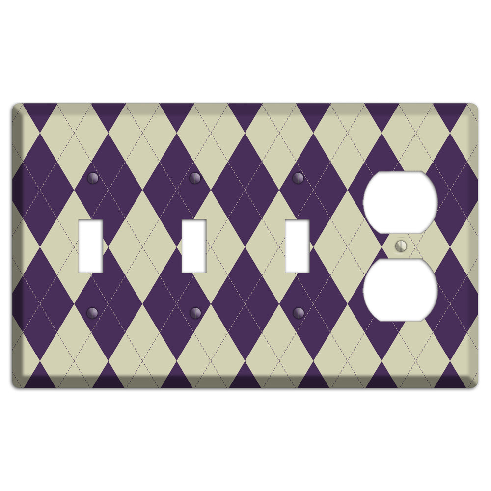 Purple and Tan Argyle 3 Toggle / Duplex Wallplate