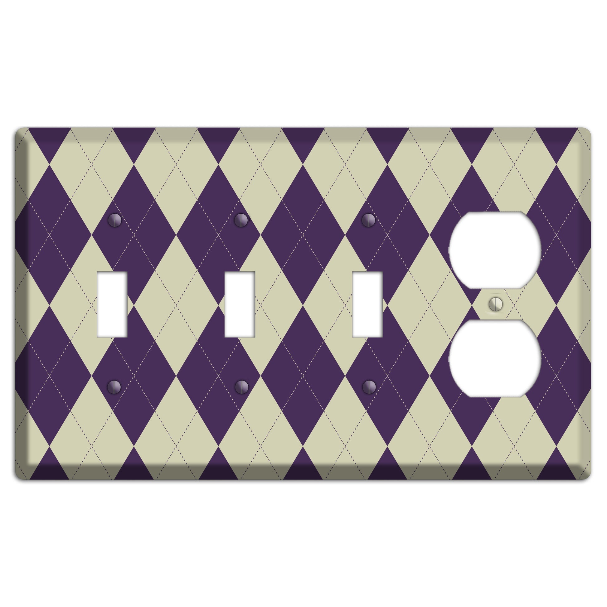 Purple and Tan Argyle 3 Toggle / Duplex Wallplate