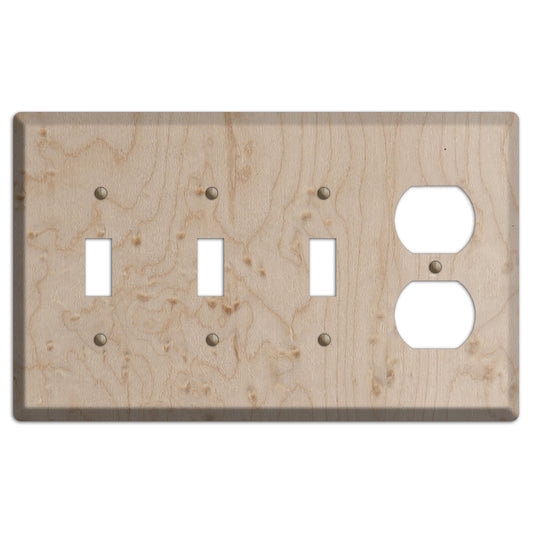 Birdseye Maple Wood 3 Toggle / Duplex Outlet Cover Plate