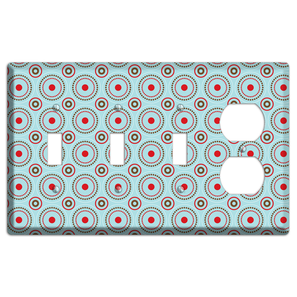 Dusty Blue with Red and Brown Retro Suzani 3 Toggle / Duplex Wallplate
