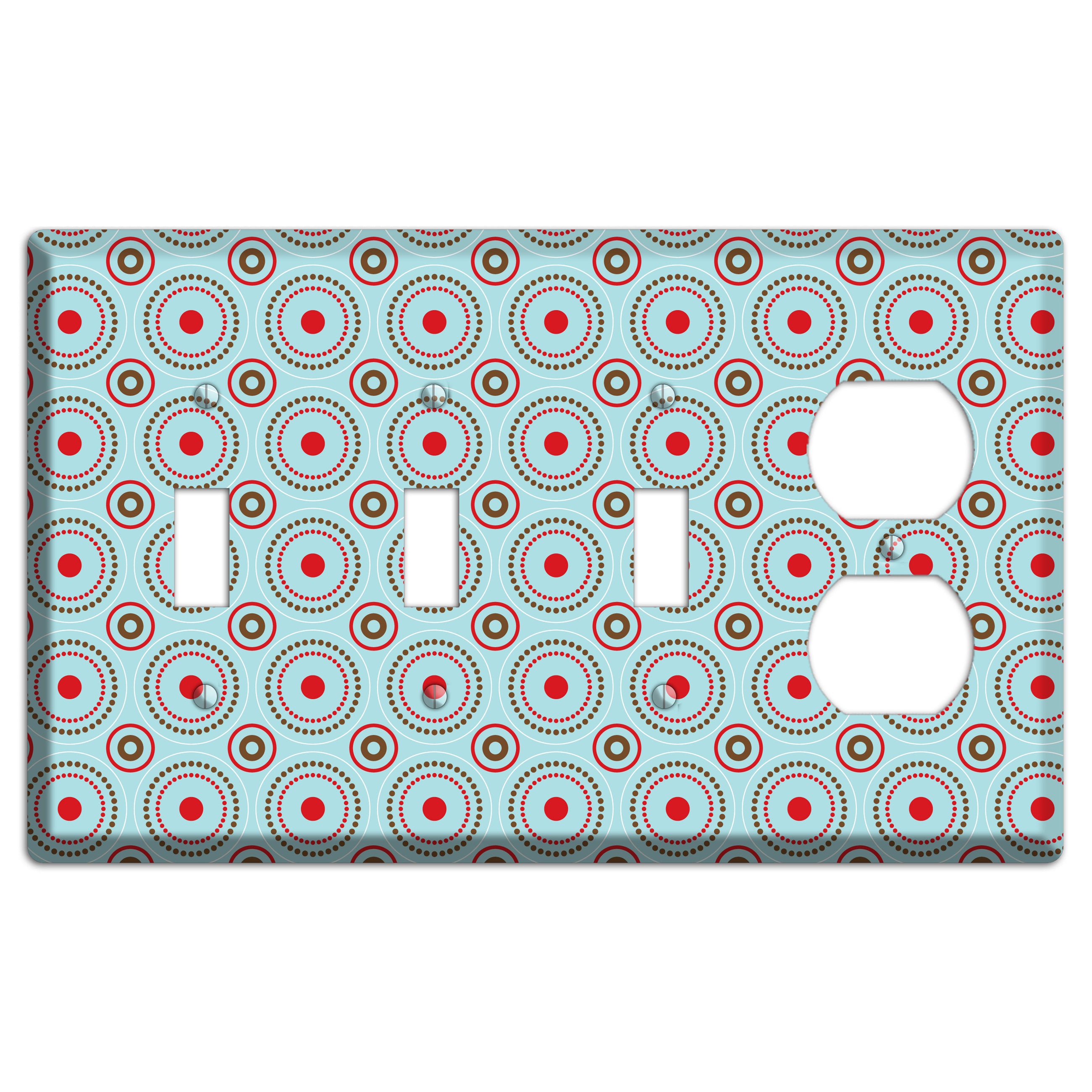 Dusty Blue with Red and Brown Retro Suzani 3 Toggle / Duplex Wallplate