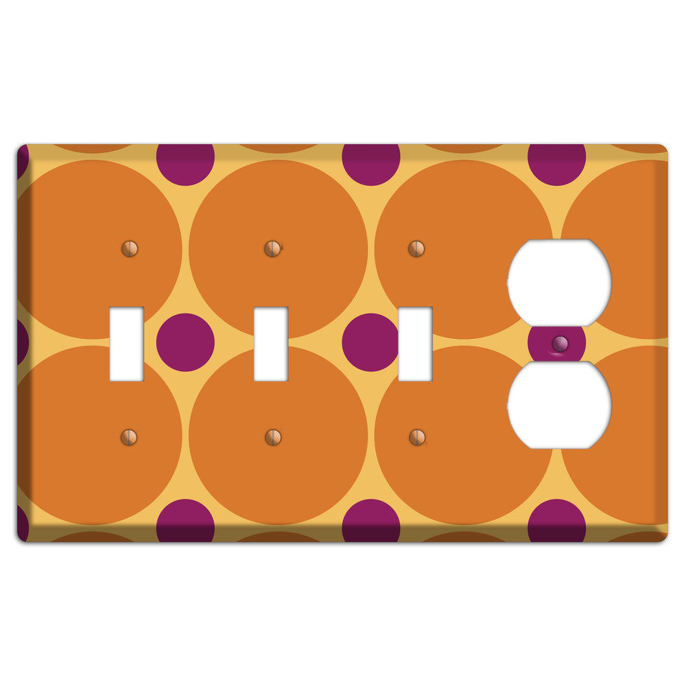 Orange with Umber and Plum Multi Tiled Large Dots 3 Toggle / Duplex Wallplate