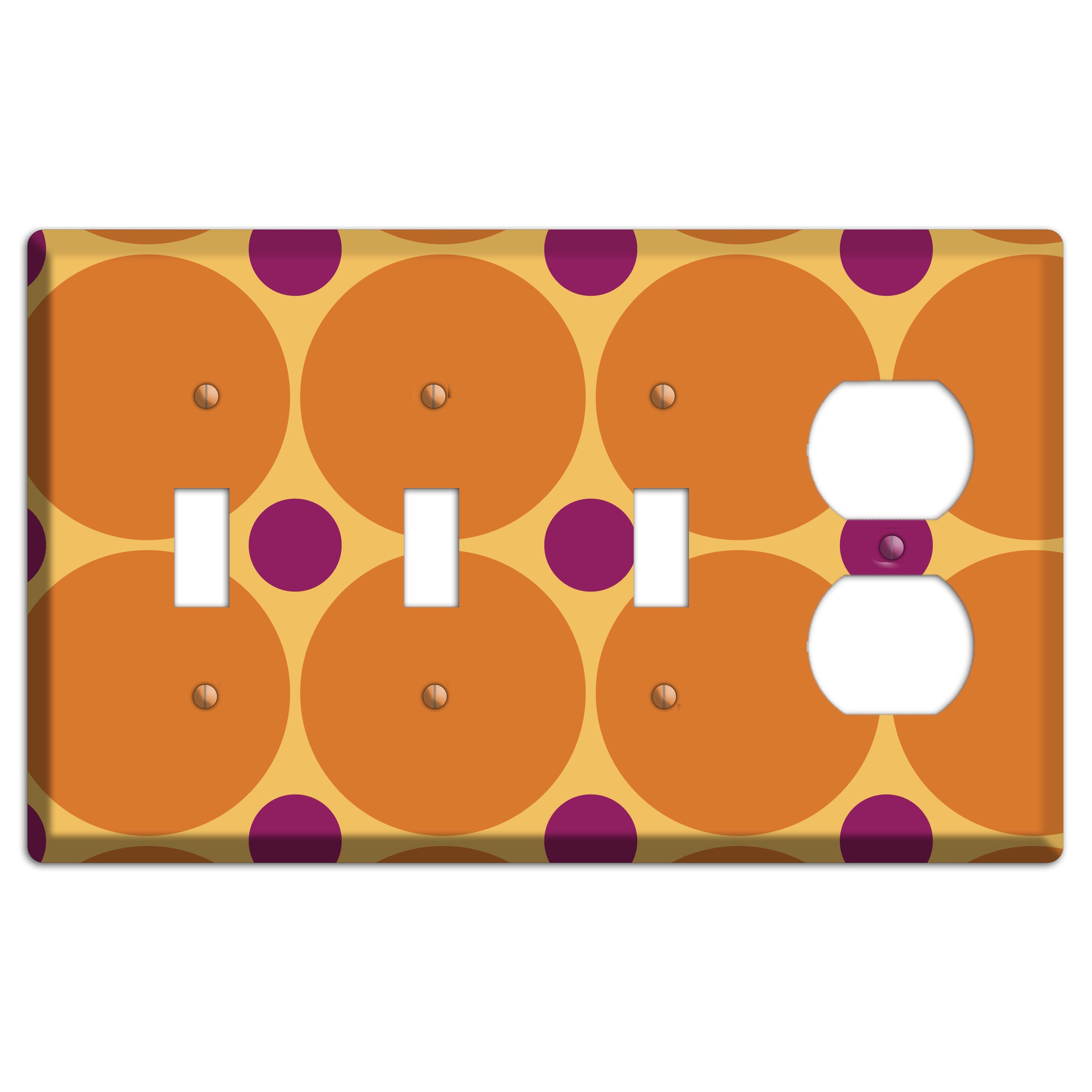 Orange with Umber and Plum Multi Tiled Large Dots 3 Toggle / Duplex Wallplate