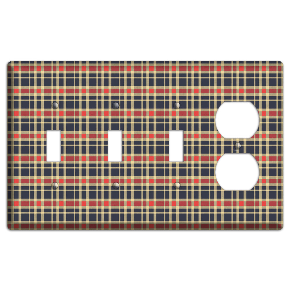 Maroon and Black Plaid 2 3 Toggle / Duplex Wallplate