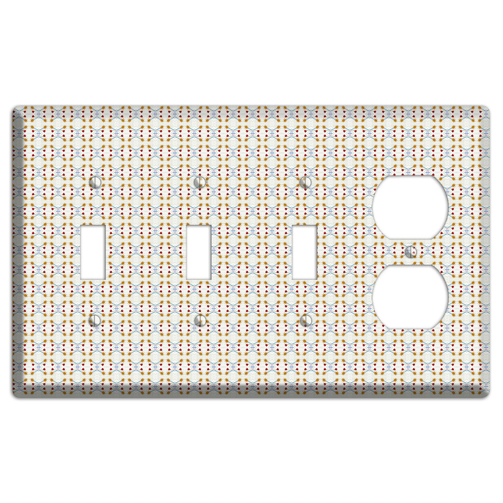 Off White Red Blue Retro Arabesque 3 Toggle / Duplex Wallplate