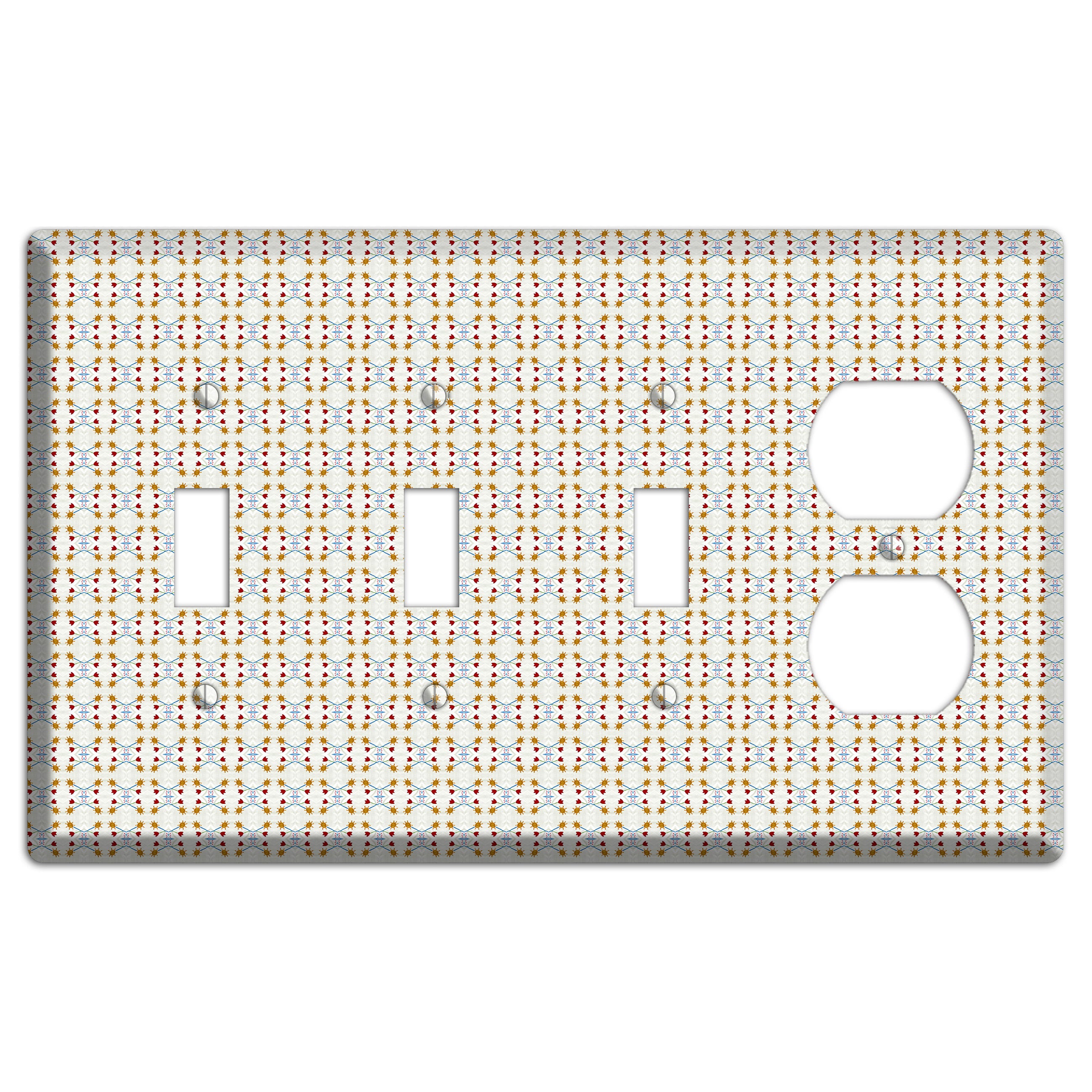 Off White Red Blue Retro Arabesque 3 Toggle / Duplex Wallplate
