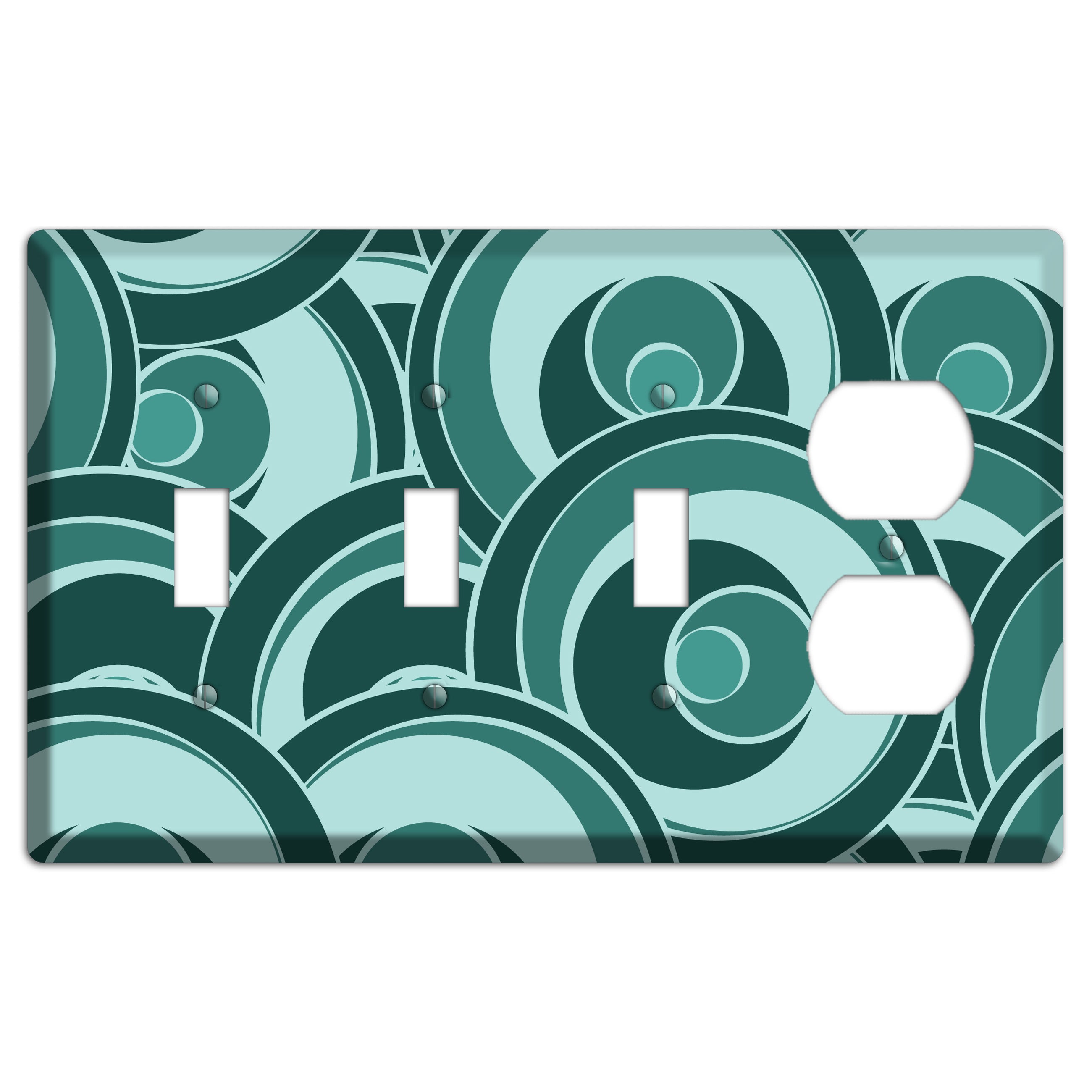 Blue-green Deco Circles 3 Toggle / Duplex Wallplate
