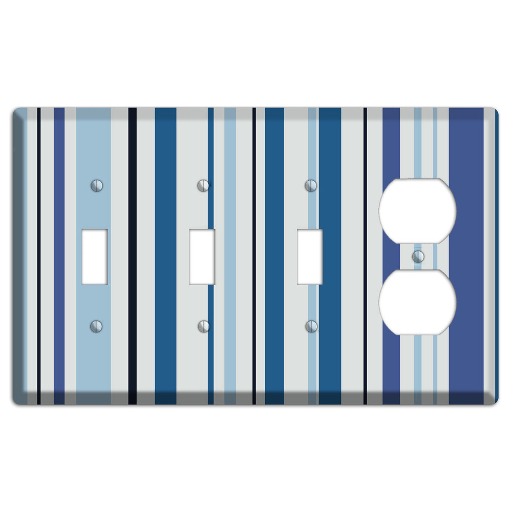 Multi White and Blue Vertical Stripe 3 Toggle / Duplex Wallplate