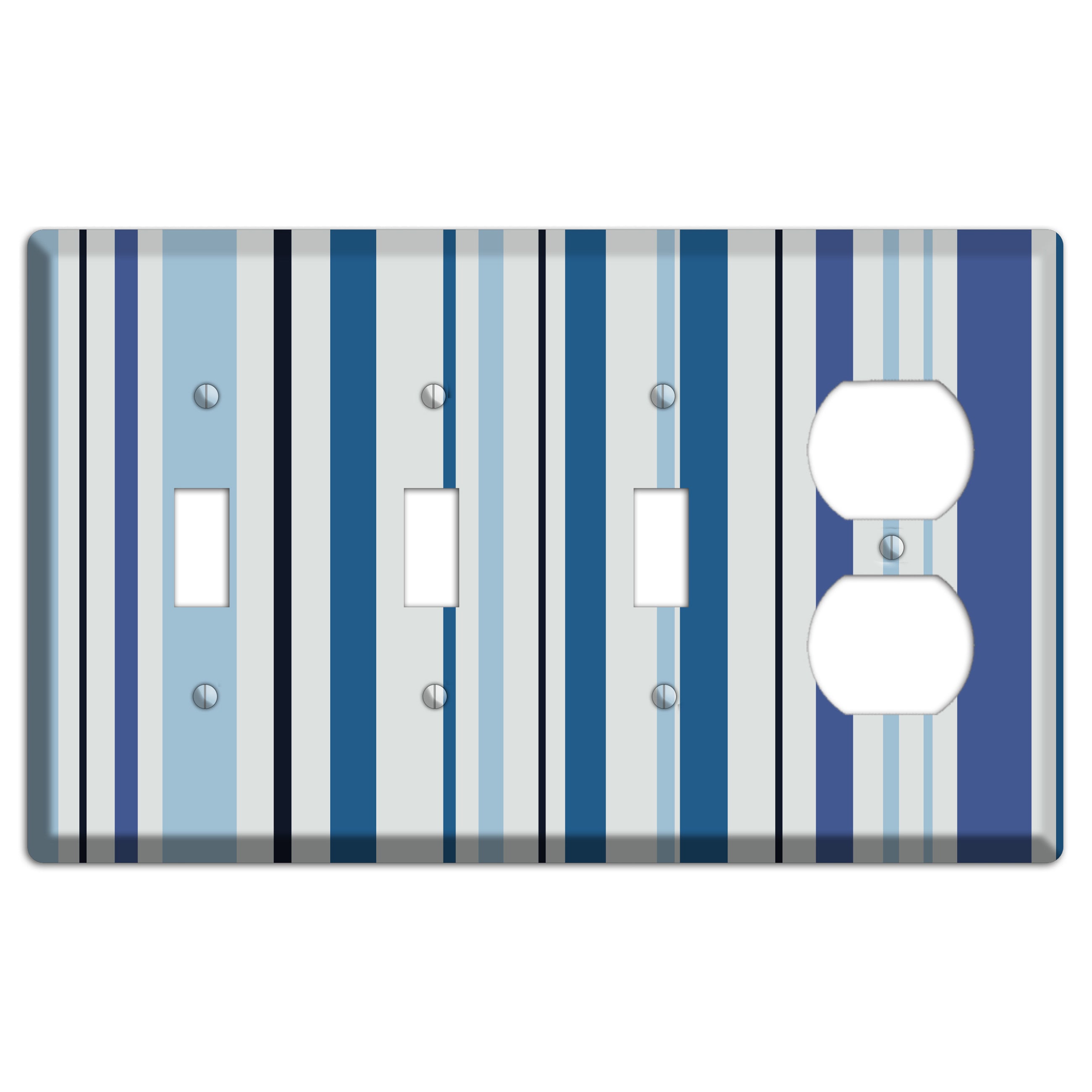 Multi White and Blue Vertical Stripe 3 Toggle / Duplex Wallplate