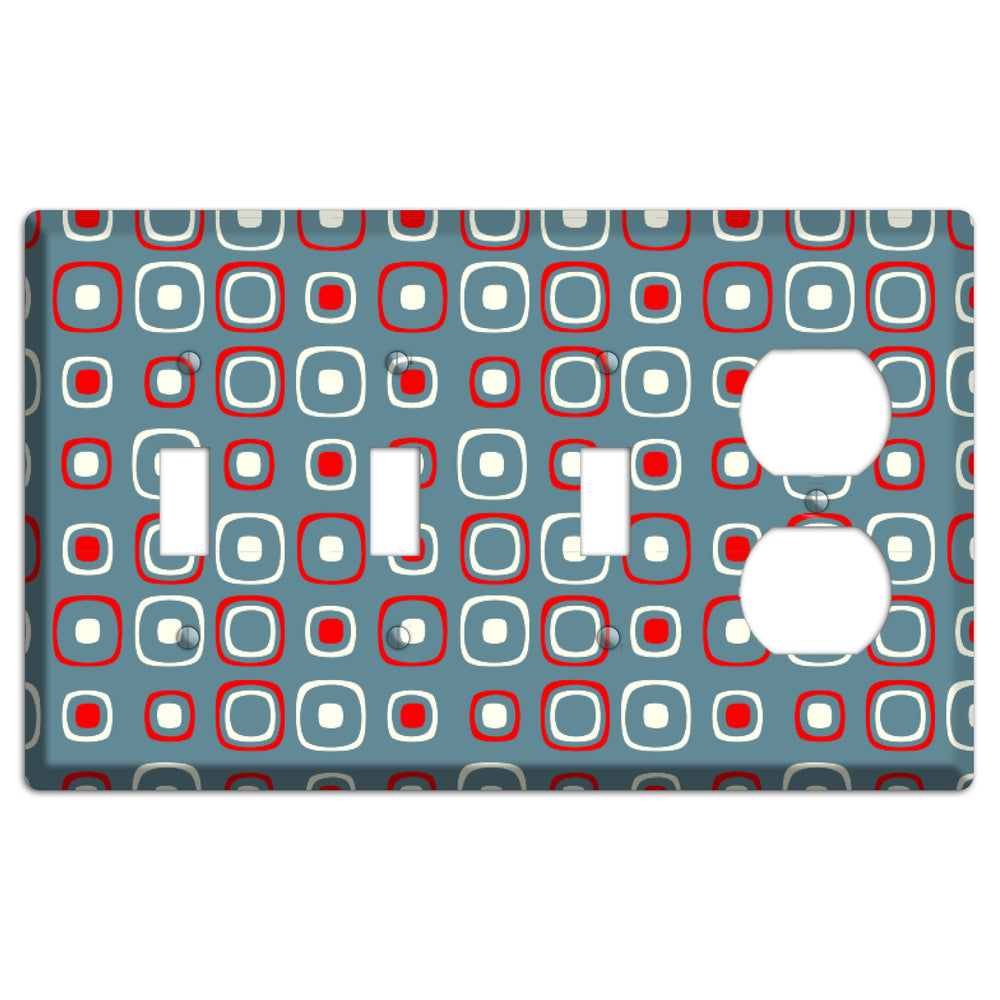 Blue and Red Rounded Squares 3 Toggle / Duplex Wallplate