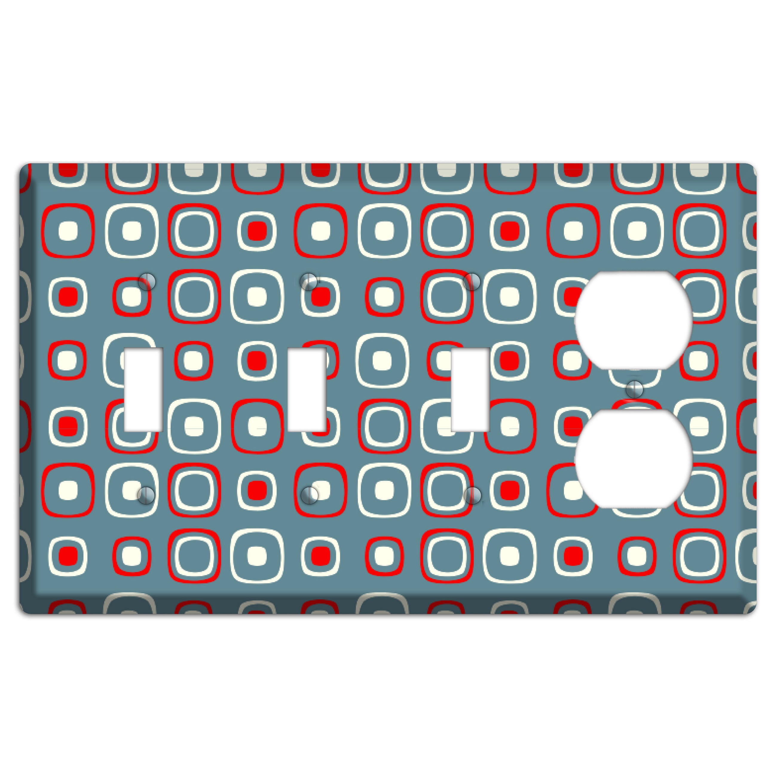 Blue and Red Rounded Squares 3 Toggle / Duplex Wallplate