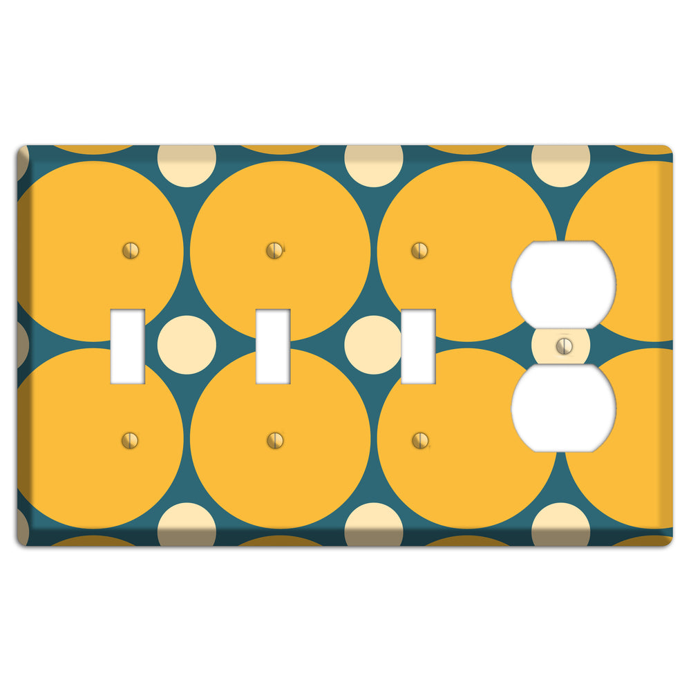 Jade with Mustard and Beige Multi Tiled Large Dots 3 Toggle / Duplex Wallplate