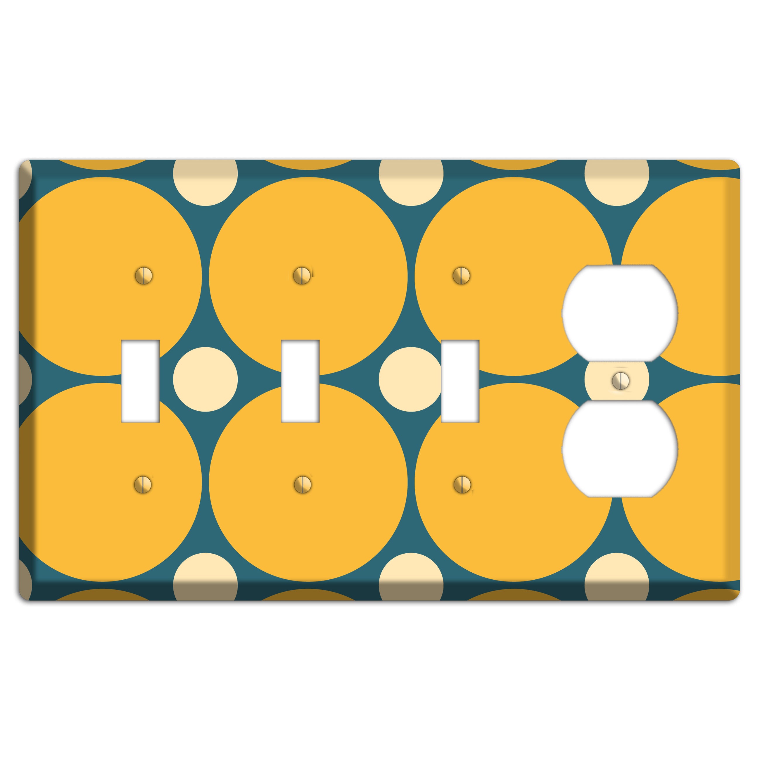 Jade with Mustard and Beige Multi Tiled Large Dots 3 Toggle / Duplex Wallplate