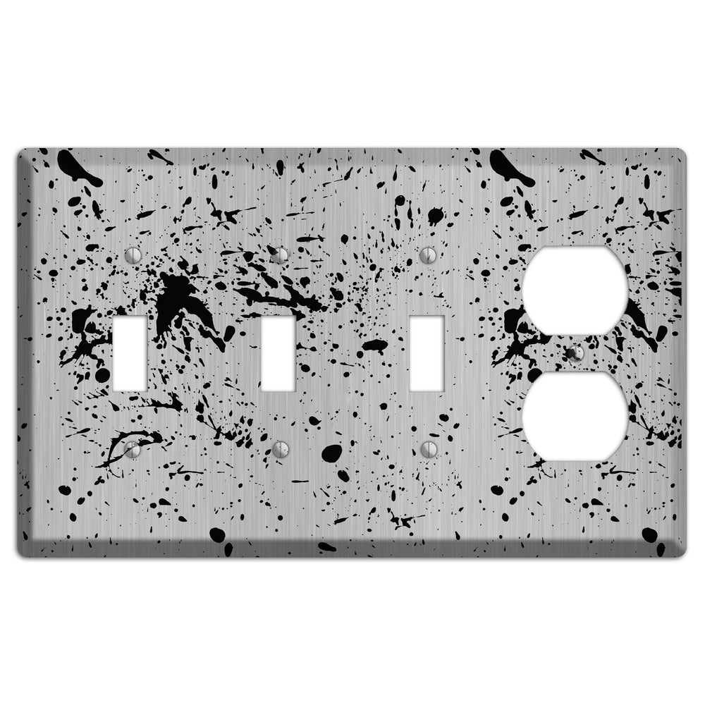 Ink Splash 4 Stainless Steel 3 Toggle / Duplex Wallplate