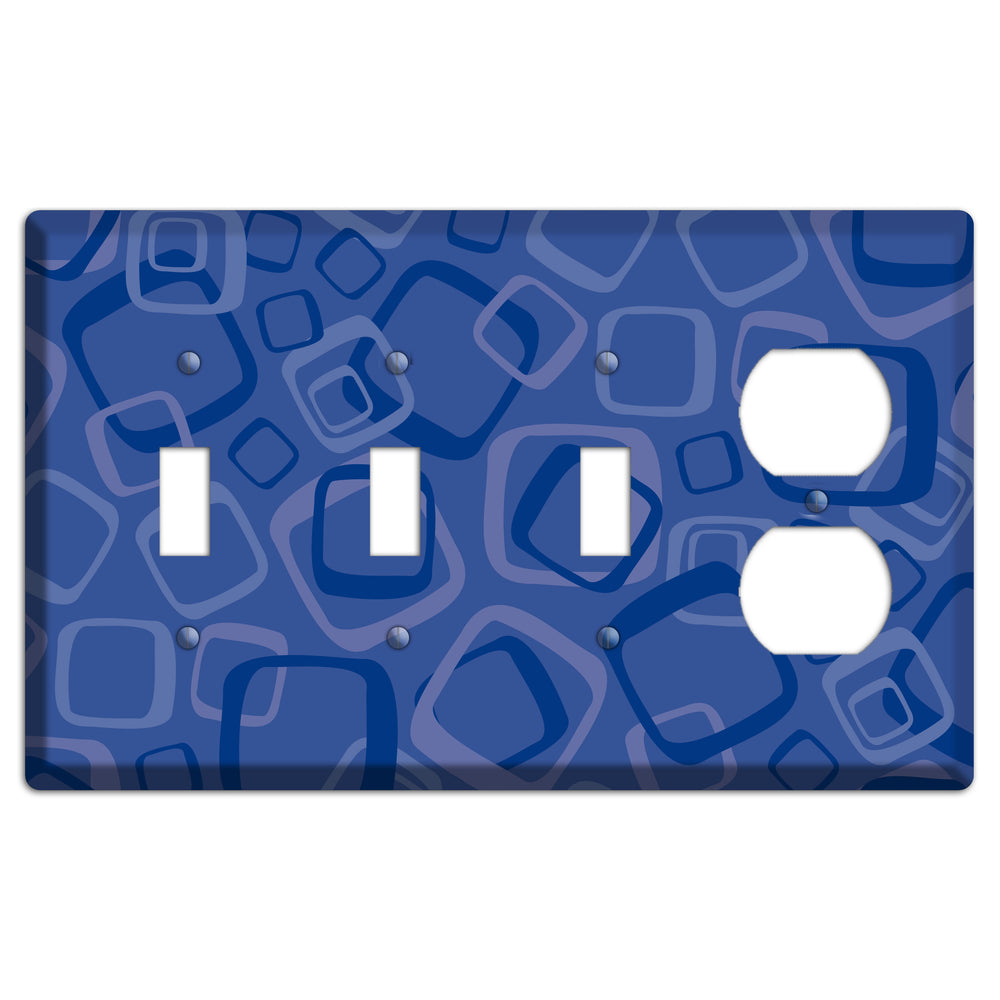 Multi Blue Random Retro Squares 3 Toggle / Duplex Wallplate