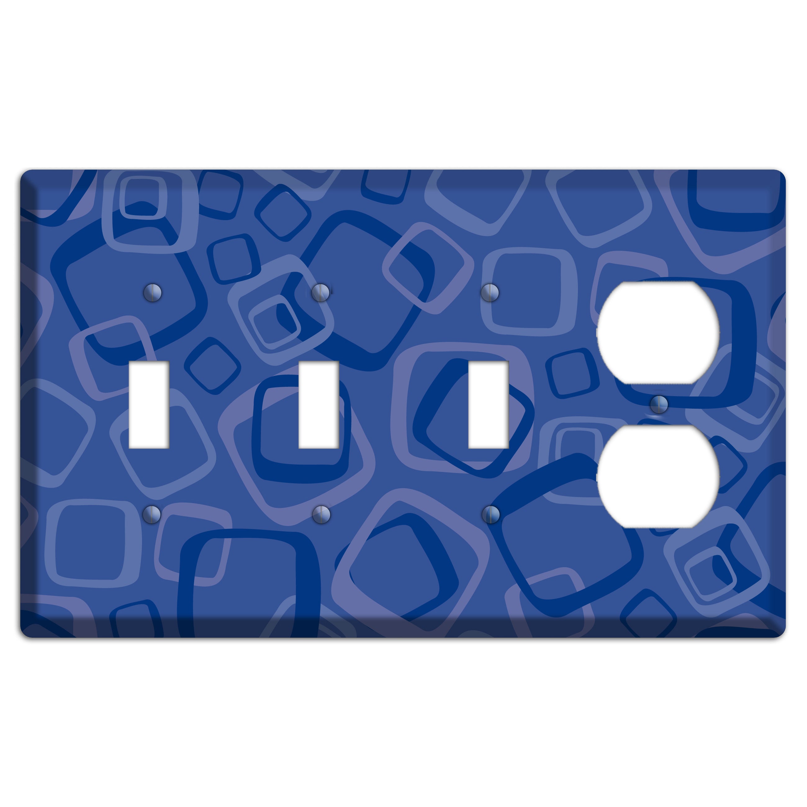 Multi Blue Random Retro Squares 3 Toggle / Duplex Wallplate
