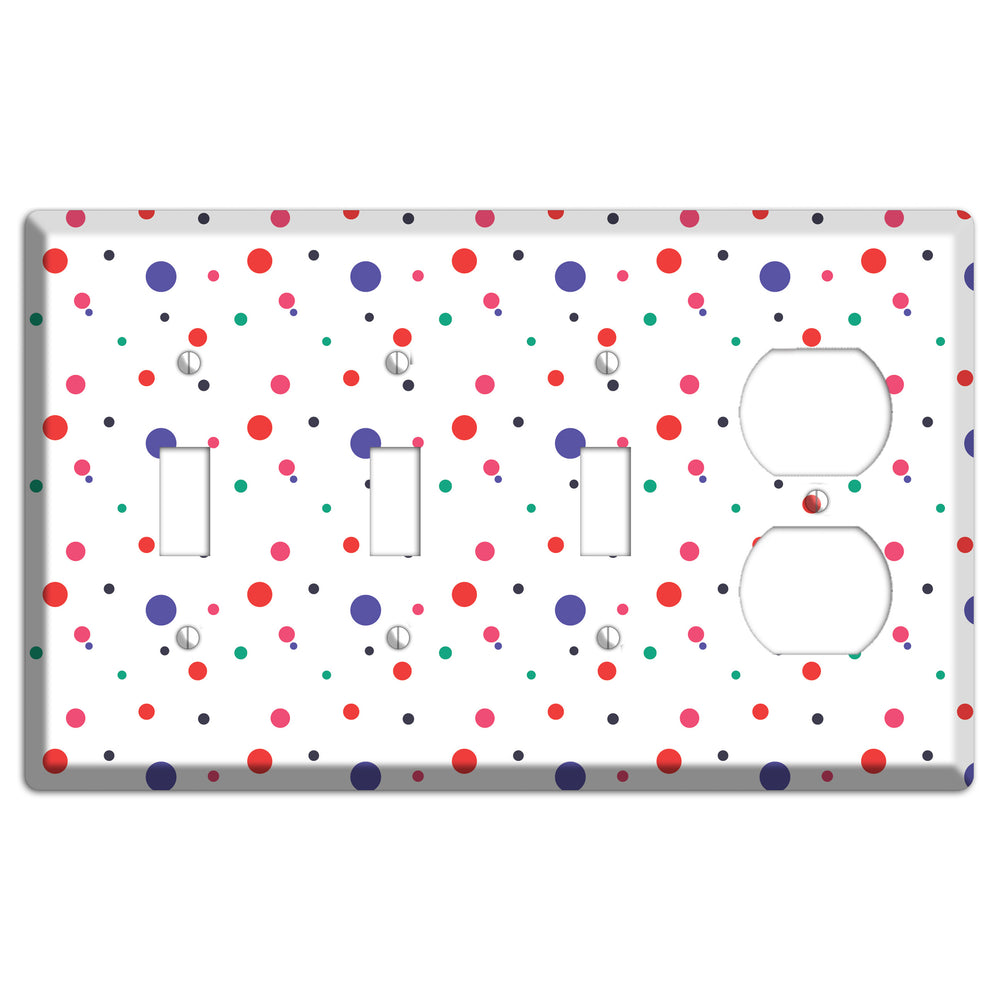 White with Multi Color Small Dots 3 Toggle / Duplex Wallplate