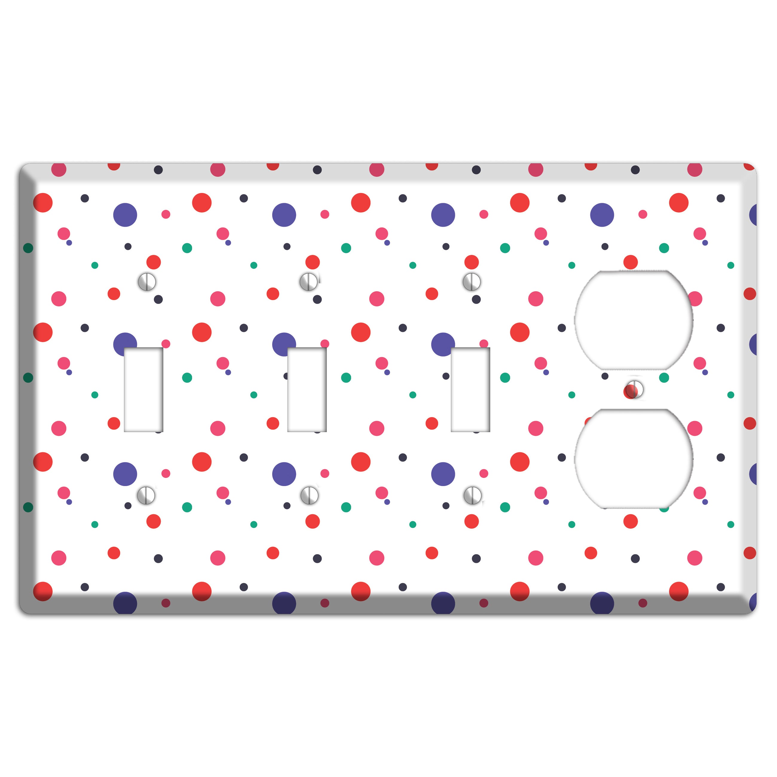 White with Multi Color Small Dots 3 Toggle / Duplex Wallplate