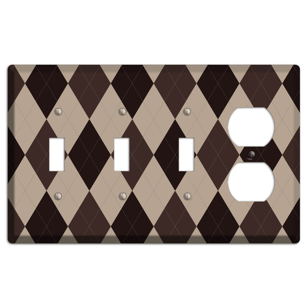 Brown and Beige Argyle 3 Toggle / Duplex Wallplate
