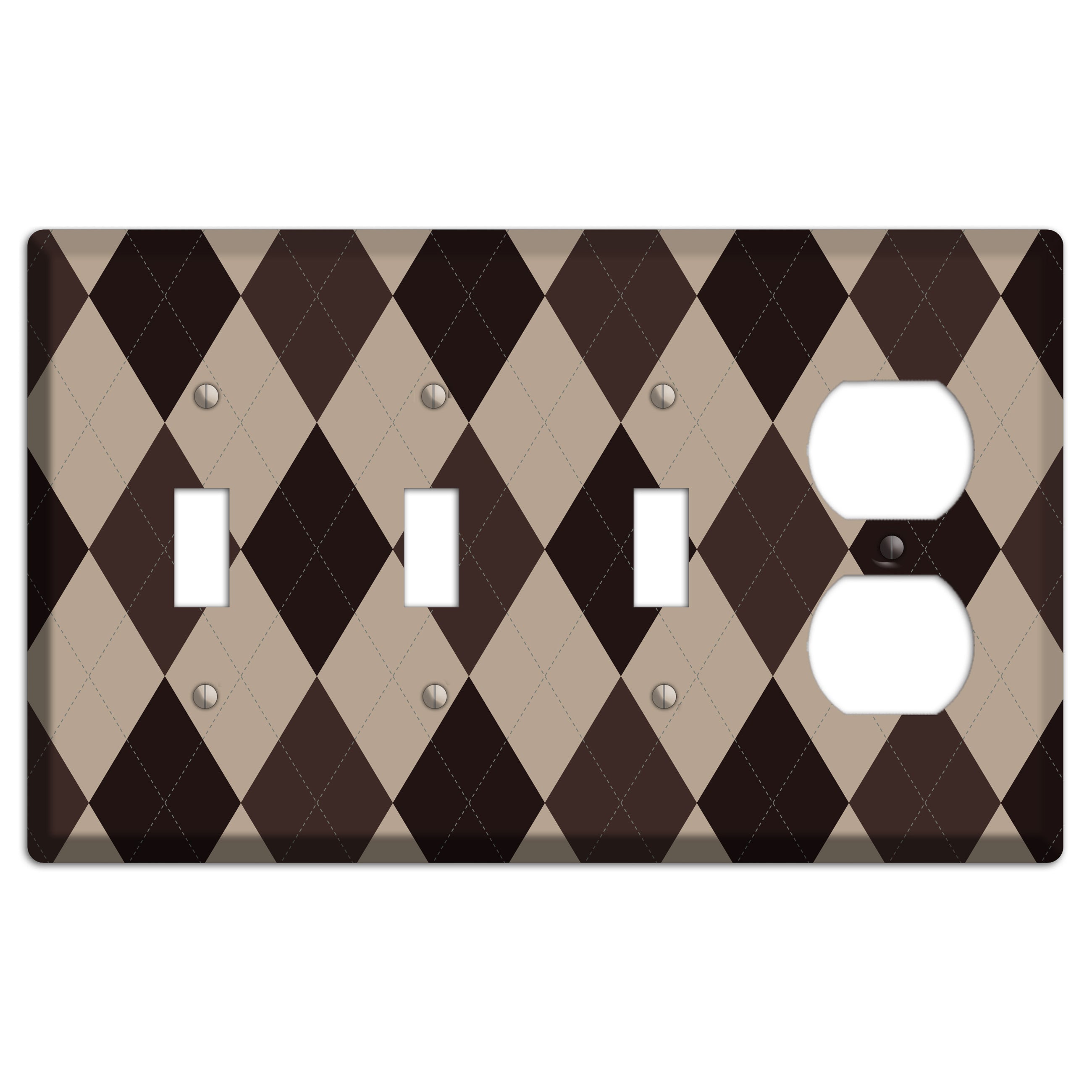 Brown and Beige Argyle 3 Toggle / Duplex Wallplate