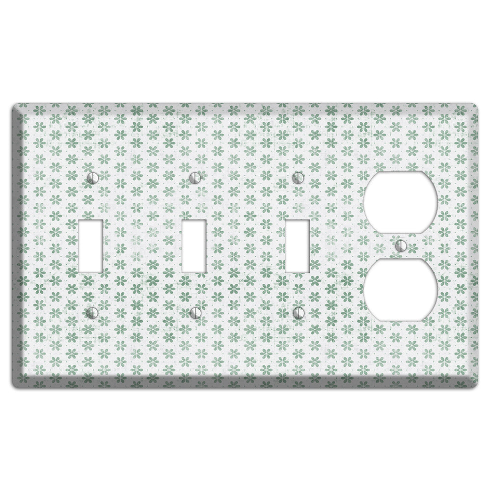 White with Green Grunge Floral Contour 3 Toggle / Duplex Wallplate