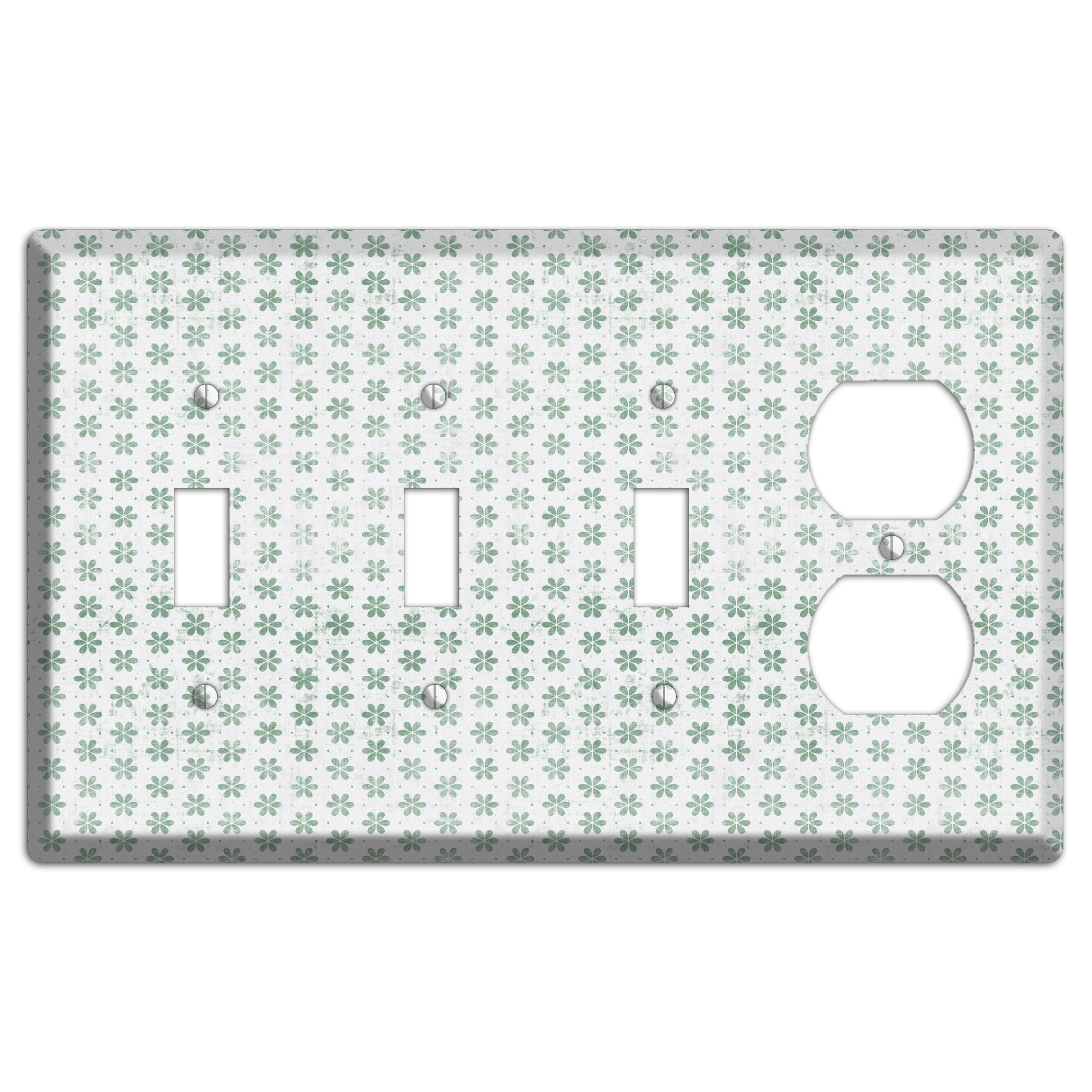 White with Green Grunge Floral Contour 3 Toggle / Duplex Wallplate