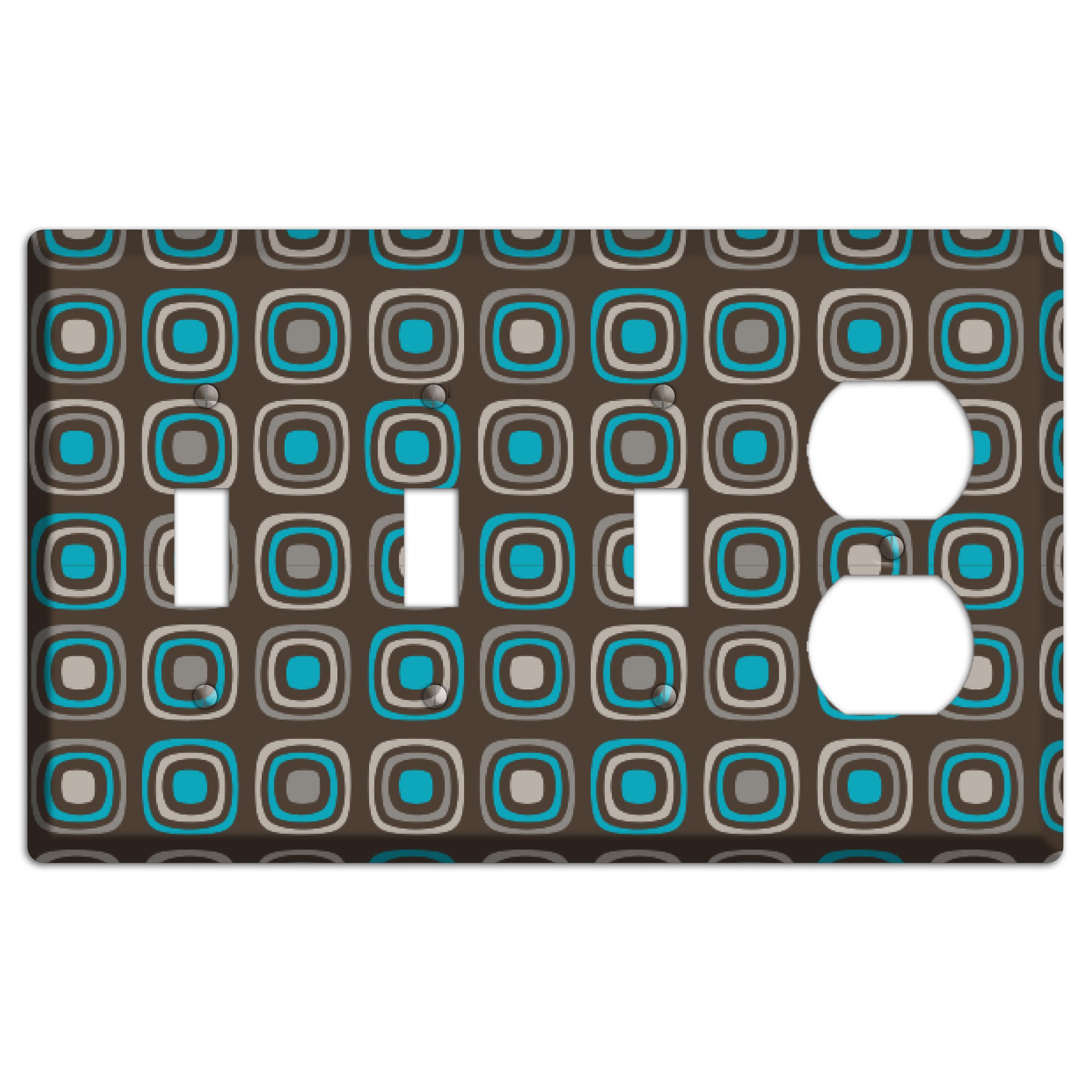 Multi Brown and Turquoise Retro Squares 3 Toggle / Duplex Wallplate
