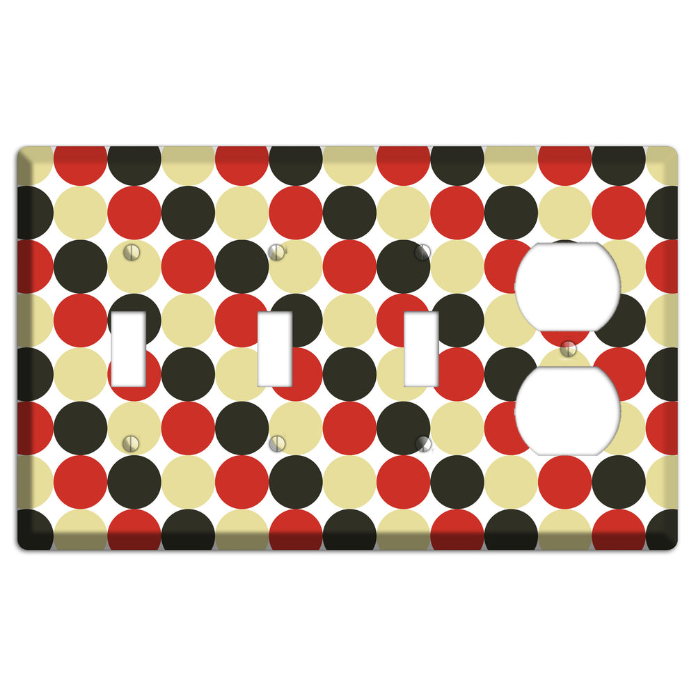 Beige Red Black Tiled Dots 3 Toggle / Duplex Wallplate